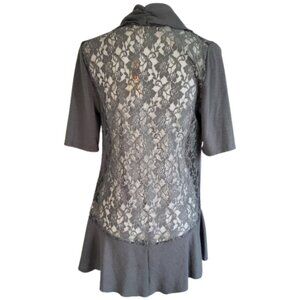 DECREE Armory Gray Ruffle Front Lace Back Open Cardigan - NWT Women's Large